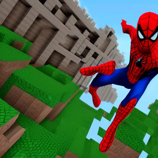 Image similar to spider-man in minecraft