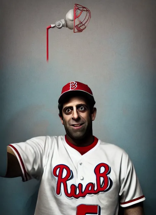 Prompt: ( ( ( hyperrealist portrait of b. j. novak as ryan howard ) ) ) by mike campau, head to waist, red background photorealistic, octane render, vibrant colors, unreal engine, dynamic lighting, perfect factions, very detailed faces, intricate detail, trending on artstation, poster, volumetric lighting, 4 k, award winning