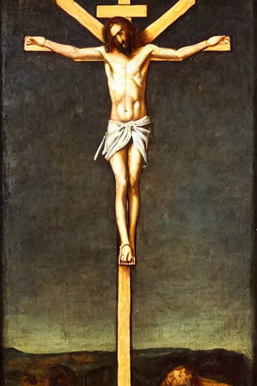 Prompt: crucified christ painted by a child