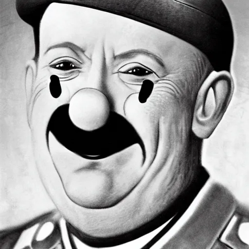 Image similar to happy smiling hitler in clown makeup