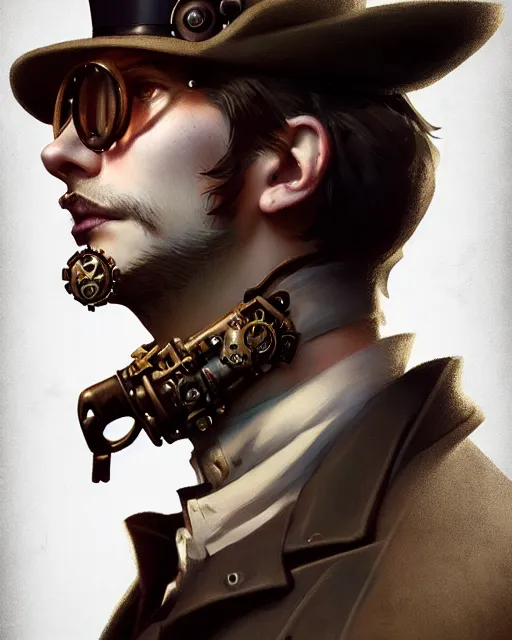 Image similar to steampunk male portrait, handsome, detective coat, steampunk monocle, complex 3 d render by ilya kuvshinov, peter mohrbacher, greg rutkowski, ryohei hase, dramatic lighting, intricate, highly detailed, sharp focus, luminous, unreal engine, blender, artstation, masterpiece, ray tracing