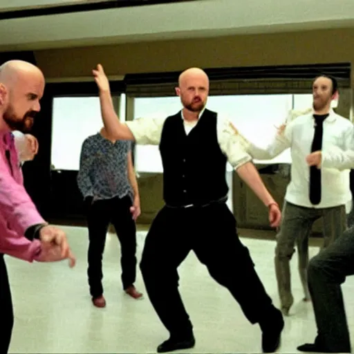 Image similar to Walter white dancing dabke with jesse pinkman