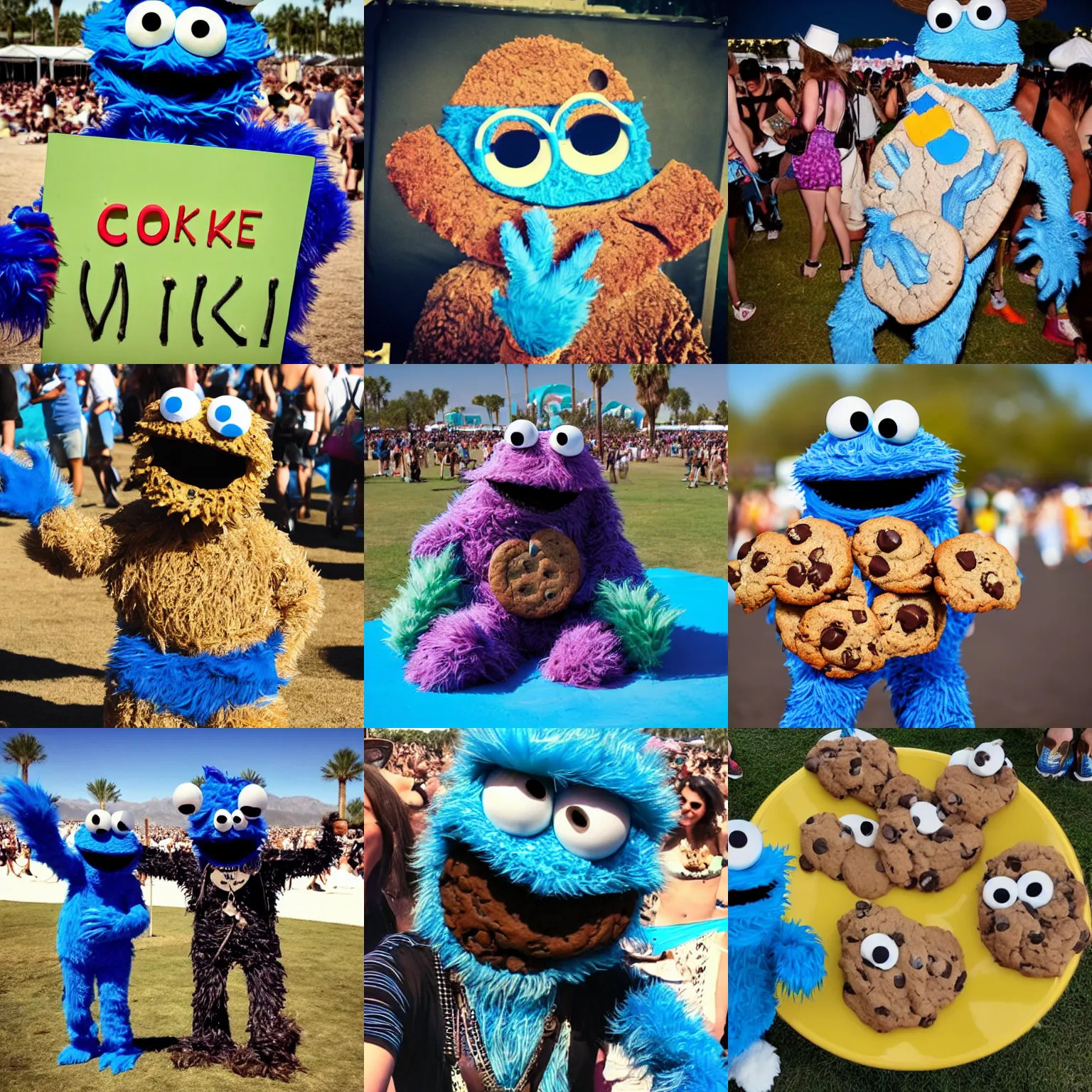 Prompt: Cookie Monster at Coachella