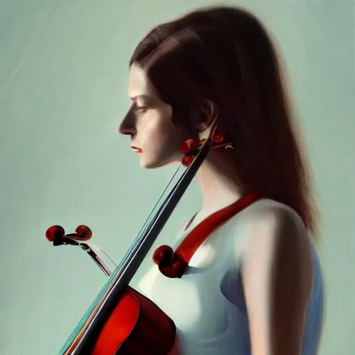 Image similar to woman violin, oil painting, artstation, dramatic lighting, symmetry, beautiful