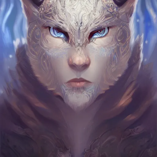 Image similar to a noble and fierce fantasy warrior, glowing blue eyes, face, fantasy world, intricate, elegant, highly detailed, digital painting, artstation, concept art, smooth, sharp focus, illustration