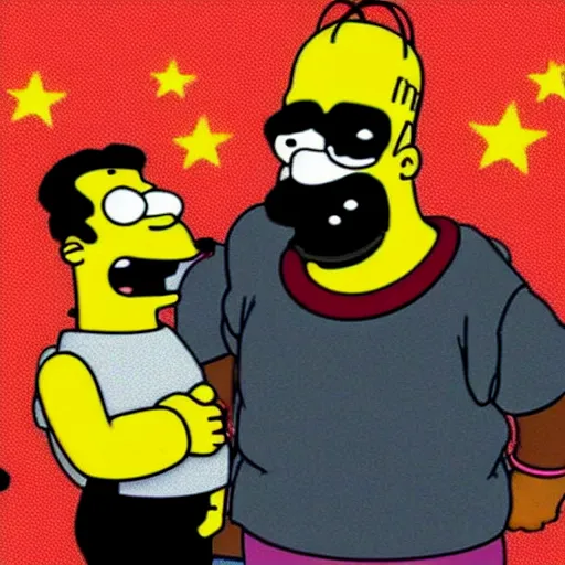 Image similar to travis scott and homer simpson rap battle, dramatic, epic