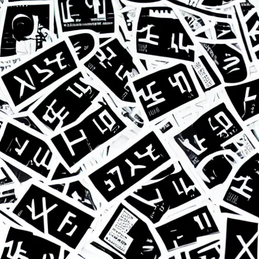 Image similar to black on white graphic design stickers in style of david rudnick, eric hu, acid, y 2 k