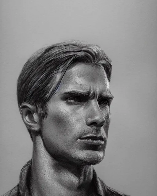 Image similar to portrait of steve rogers, realistic face, black and white drawing, in the style of greg rutkowski, fantasy, amazing detail, epic, intricate, elegant, smooth, sharp focus