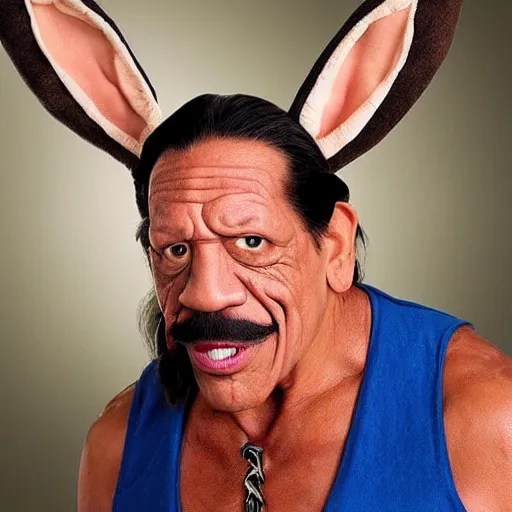 Image similar to Danny Trejo as Bugs Bunny from Looney Tunes, live action movie, set photo in costume, cosplay, photograph