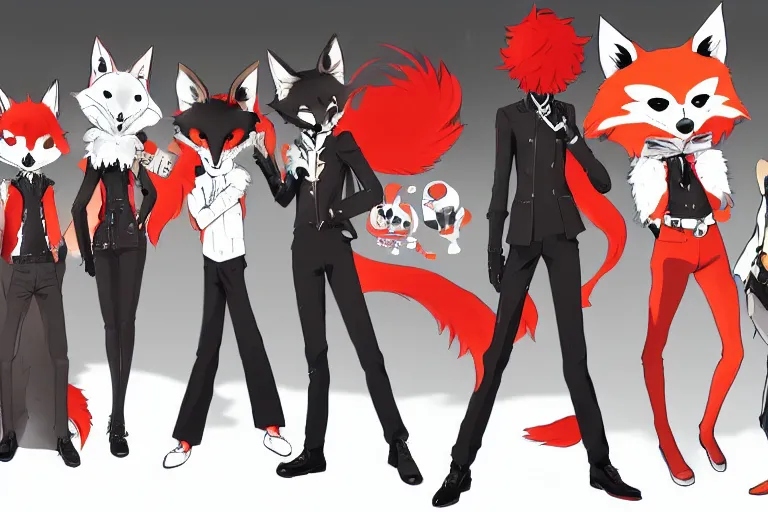 Image similar to a furry tan fox on a persona 5 : royal ( by atlus ) video game splash screen, a furry male sandcolored tan fox fursona ( has hair ), persona 5 phantom thief style