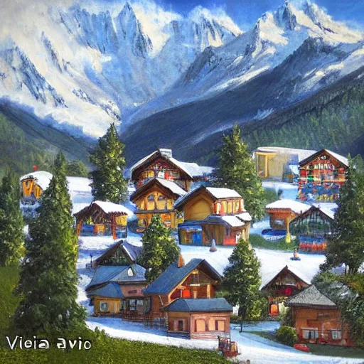 Prompt: alpine village, by valentina verlato
