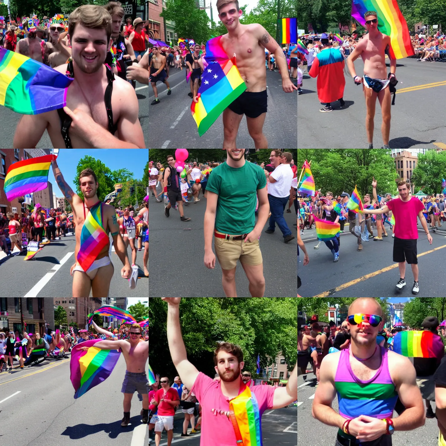 Prompt: kyle rittenhouse at a gay pride parade