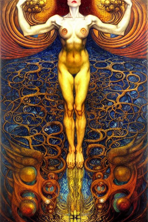 Image similar to Divine Chaos Engine by Karol Bak, Jean Delville, William Blake, Gustav Klimt, and Vincent Van Gogh, symbolist, visionary