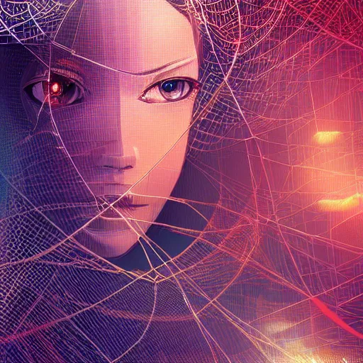 Image similar to An intricate net in cyberspace , closeup shot, highly detailed, dreamlike, digital painting, illustration, smooth, sharp focus, Android Netrunner