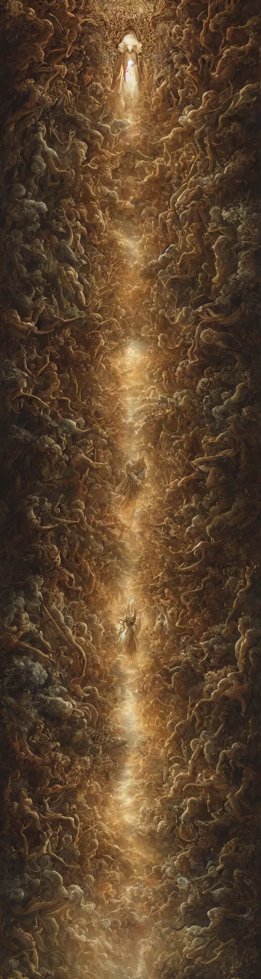Prompt: the end of suffering, beginning of heavenly ascension. intricate detail, ornate, conceptual art, realistic painting, classical painting, high definition, digital art, matte painting, vibrant, mystical, fantasy art, very detailed, realistic