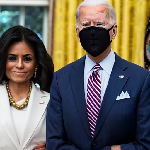 Image similar to professional photograph of a baby monkey wearing a suit and joe biden standing next to each other in the white house, very detailed, very intricate, 8 k,