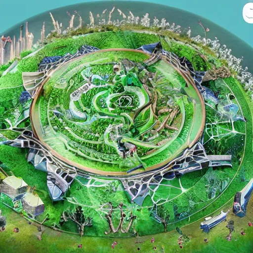 Prompt: highly detailed civilization in symbiosis with nature and technology in harmony