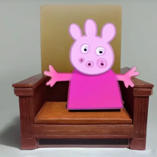 Prompt: very very realistic peppa pig sitting on a throne, award - winning, detailed, hyperdetailed, photorealistic, atmospheric lighting