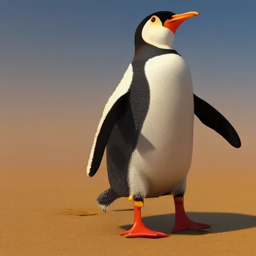 Image similar to shit Penguin in the desert, Pyjama british Air force Officer, octane render, unreal engine, 8k high definition