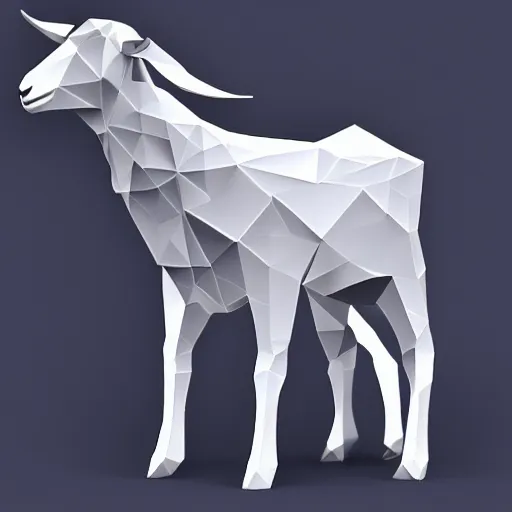 Image similar to low poly illustration of a goat, volumetric lighting, sharp edges, cartoony, detailed