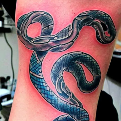 Prompt: snake eating it's own tail japanese tattoo art style