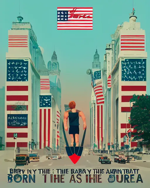 Image similar to Born in the USA album art, re-imagined by Wes Anderson
