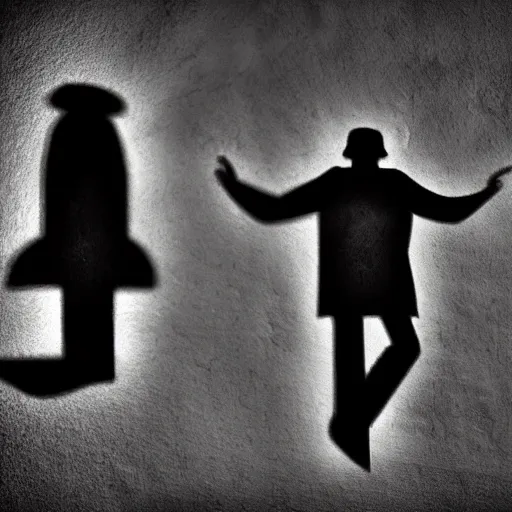 Prompt: shadow puppets come to life in, comedy, horror, HDR, dynamic contrast