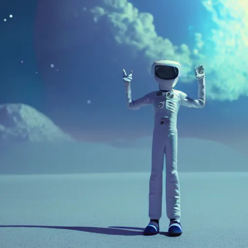 Image similar to moon man from the music video of the song enjoy yourself!!, detailed, 8 k, hd, sharp focus, octane render, volumetric light