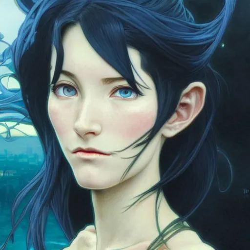 Image similar to intricately detailed vfx portrait of marceline by eiichiro oda!, makoto shinkai, alphonse mucha, art by artgerm and greg rutkowski!, blue eyes!!, large aquiline nose!!, best of behance, concept art, matte, sharp focus, adolphe bouguereau, annie leibovitz, stanley kubrick,