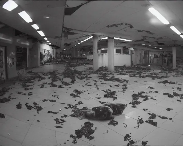 Image similar to camera footage of a Hundreds of Zerg with rabies in an abandoned shopping mall, high exposure, dark, monochrome, camera, grainy, CCTV, security camera footage, timestamp, zoomed in, fish-eye lens, Nightmare Fuel, Aliens, Evil, Zerg, Brood Spreading, Motion Blur, Hive, horrifying, lunging at camera :4