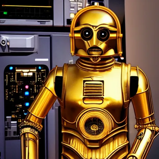 Image similar to photo of c 3 po as a cyberpunk, ultra realistic details, 8 k