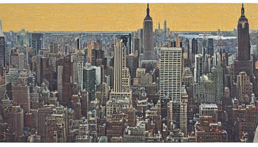 Prompt: new york skyline, by anni albers [ wide painting ]