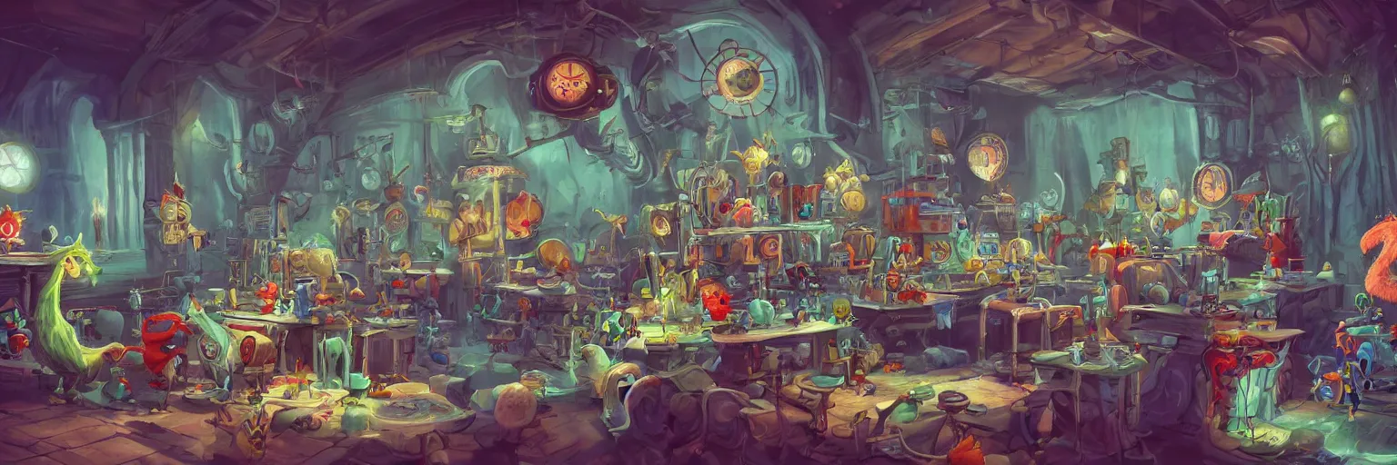 Prompt: 4K concept art of a wizards laboratory, digital art by Dr Seuss, masterpiece trending on artstation