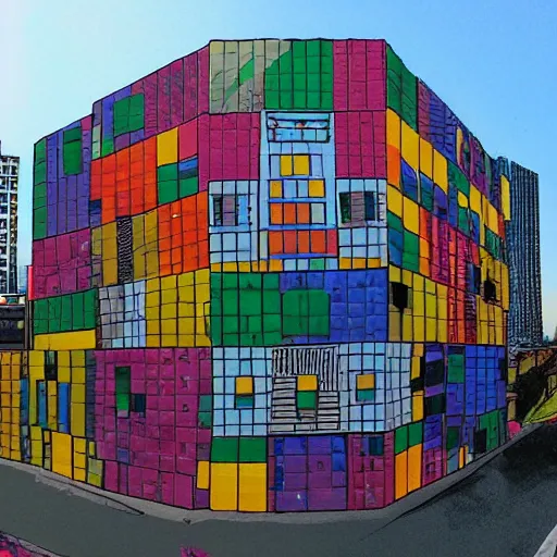 Image similar to a city of rubik cube buildings