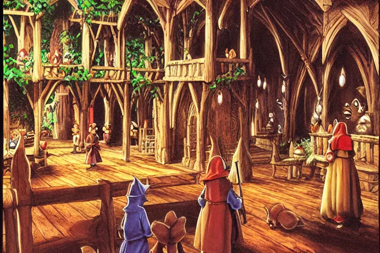 Image similar to an elaborate and dense scene from redwall abbey by brian jacques