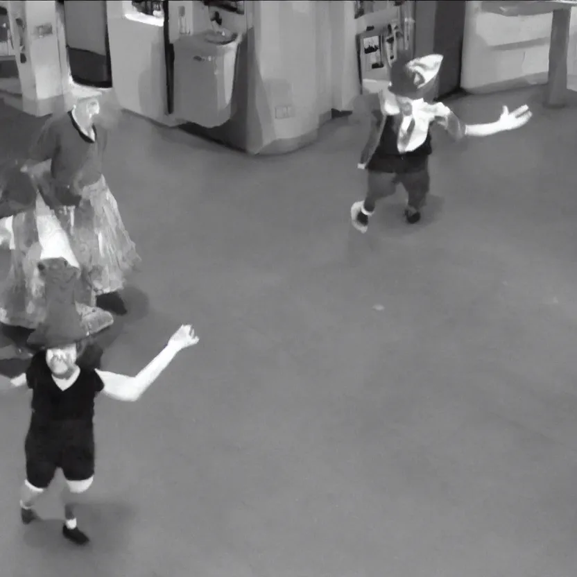 Image similar to cctv footage of a live gnome dancing