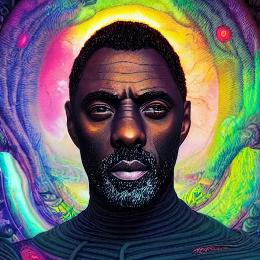 Image similar to portrait of idris elba, hyper detailed masterpiece, neon floral pattern, jean giraud, digital art painting, darkwave goth aesthetic, psychedelic, artgerm, donato giancola and tom bagshaw