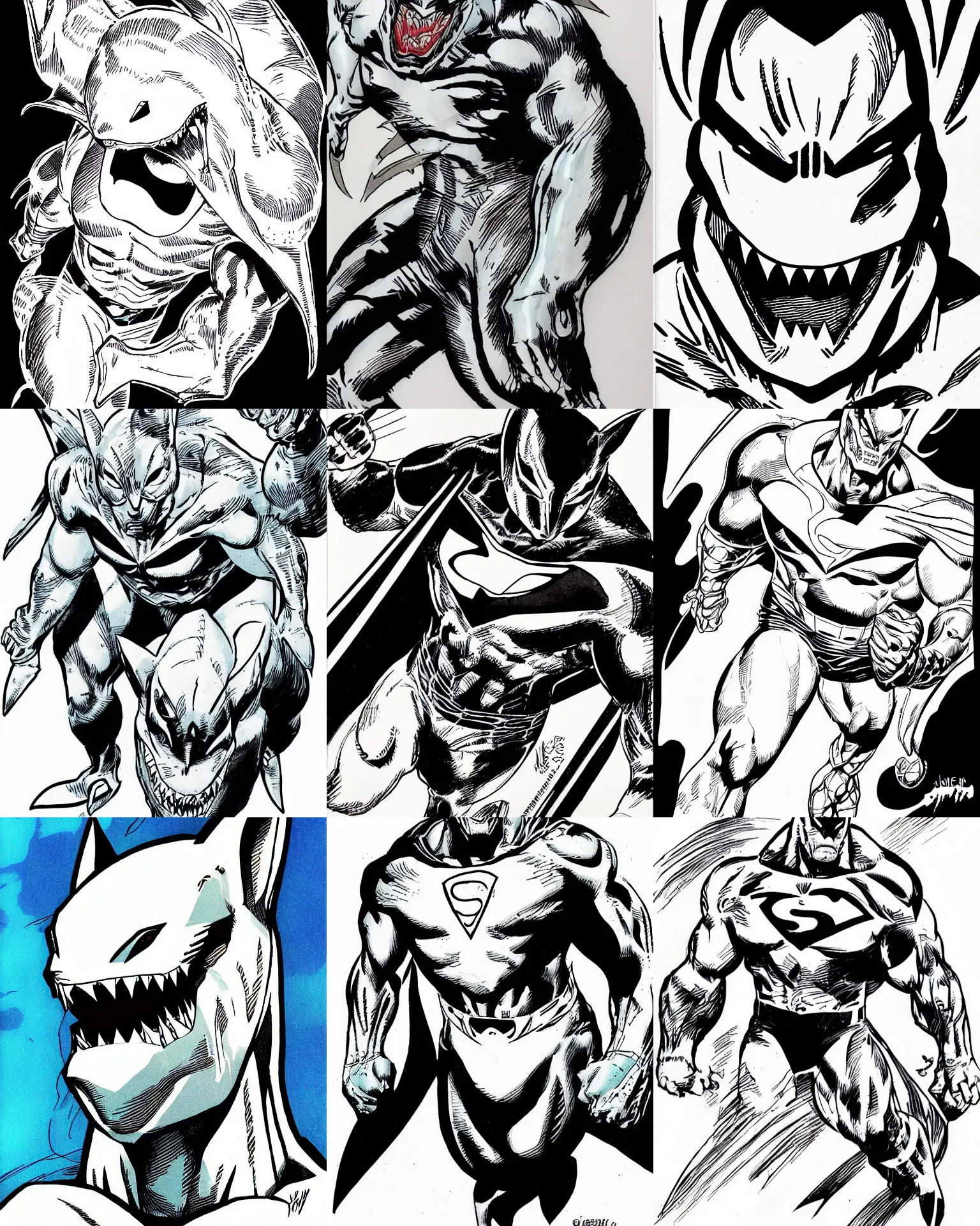 Prompt: white shark!!! jim lee!!! medium shot!! flat ink sketch by jim lee close up in the style of jim lee, x - men superhero comic book rabbit animal by jim lee