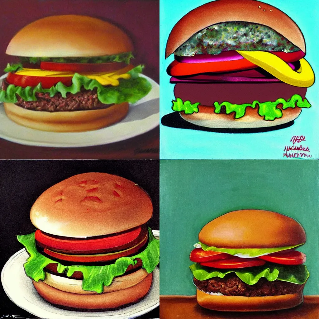 Prompt: hamburger, art by Fenton Joe