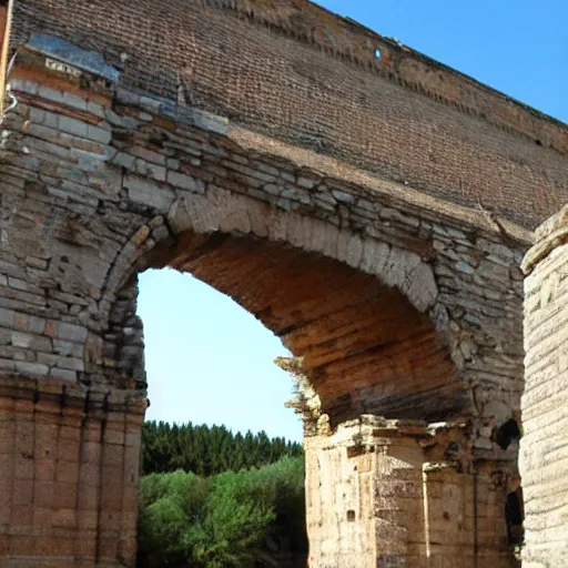 Prompt: a roman aqueduct that looks like a sea serpent