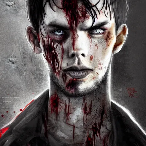 Image similar to angry urban zombie portrait of nicholas hoult, grimdark horror, stylized digital illustration, radiating a glowing aura, global illumination, ray tracing, hdr, fanart arstation by ian pesty and katarzyna bek - chmiel