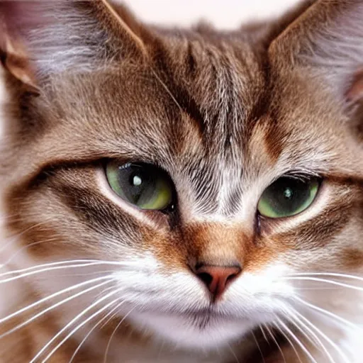 Image similar to cute brown tabby cat white nose bridge, (((pink nose)))