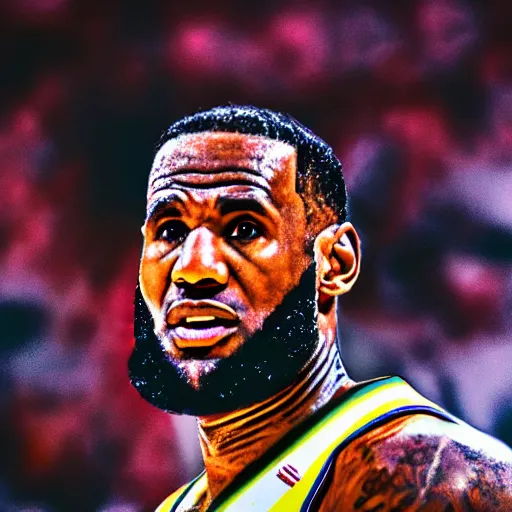 Image similar to a photo of lebron james taken on an iphone, 4 k, detaipes face