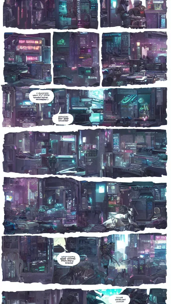 Image similar to detailed cyberpunk graphic novel page