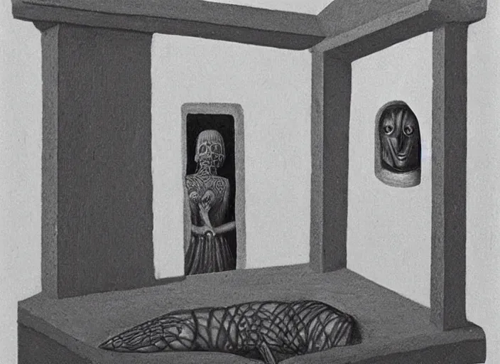 Image similar to imprisoned ancient eldritch female goddess by gertrude abercrombie