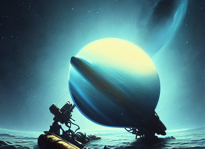 Image similar to detailed intricate digital illustration by greg rutkowski and wlop and sanford robinson gifford ; neptune planet nasa photo, black background, astonishing blue color ; 1 3 mm film, arri alfa anamorphic lens ; sharp focus, golden hour lighting, trending on artstation 4 k