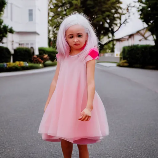 Image similar to girl with yellow hair and pink dress