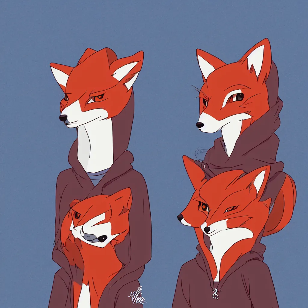 Image similar to a portrait of an anthropomorphic fox wearing a hoodie by studio trigger