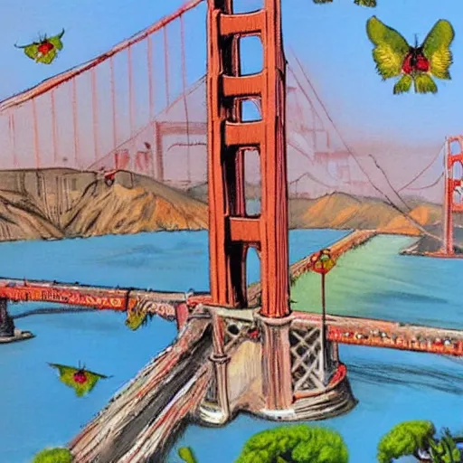 Image similar to a swarm of rabid rats invading the golden gate bridge by basil gogos