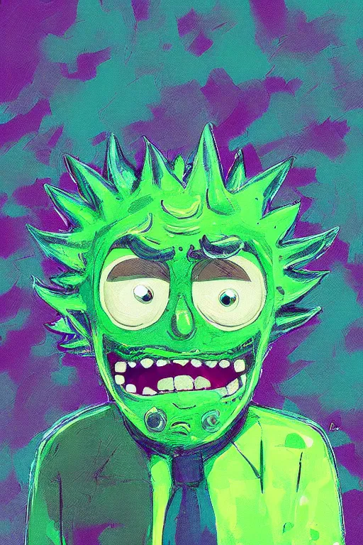 Prompt: portrait of pickle rick sanchez, by alena aenami, by ross tran, digital art painting